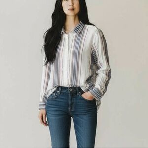 AMERICAN Eagle Oversized Boyfriend Striped Button Down Shirt Size L